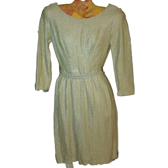 Vintage Dress 1950s Handmaid Gold Lurex Shimmer Party  Small Medium - Picture 2 of 16
